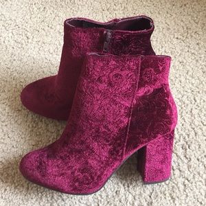 Just Fab Burgundy Velvet Booties